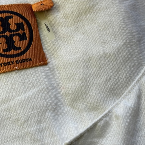 Tory Burch Tunic Top 100% Linen Long Sleeve Convertible Sleeves Size 6 Off White - Picture 7 of 8